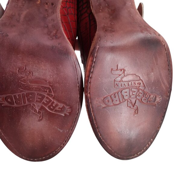 Freebird by Steven Caprice Red Leather Buckle Heeled Mule Sandals Size 9 Reptile - Picture 8 of 13